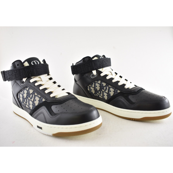 Dior Mens B27 Uptown Black Leather Oblique High Top Flat Trainer Sneakers 44 11 - Picture 4 of 12